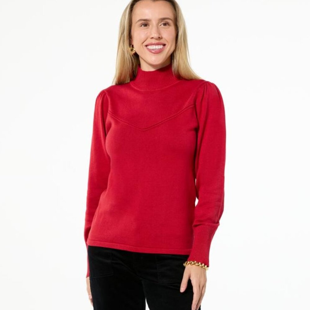 TWRHLL by Christie Brinkley Sweetheart Blouson Sleeve Sweater Size Medium Comfy